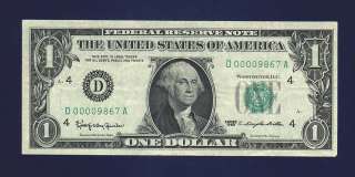 Very Low Serial Number 1963 $1 Federal Reserve Bank Cleveland Ohio 
