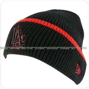   dodgers black red outline knit skull beanie hat cap