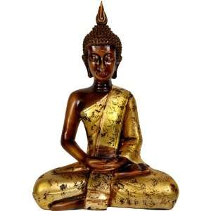   Golden Thai Buddha Statue Figure w/ Antiqued Robe