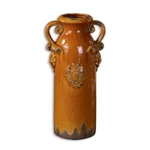   Inch Abu Vase Distressed, Crackled Goldenrod Glaze w/ Khaki Undertones