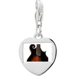 925 Sterling Silver Hollow Body Electric Guitar Photo Heart Frame 