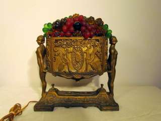 Antique CZECH Fruit Basket Art Glass Lamp, 1920s ART DECO  