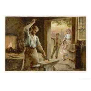  The Village Blacksmith in His Smithy Giclee Poster Print 