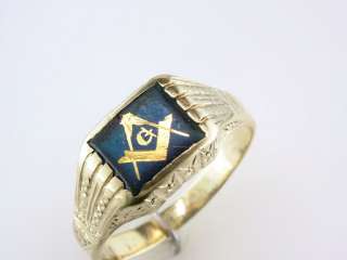 Antique Deco Sapphire Mens Masonic Yellow Gold Engagement Wedding Ring 