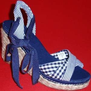   UNIONBAY BLUSH Navy Blue/White Wedge Espadrilles Sandals Dress Shoes