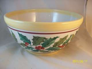 Longaberger Pottery Holly Serving Bowl Christmas Mixing Crack  