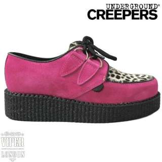 UNDERGROUND Womens Lace Up Pink Leopard Creepers 4   8  