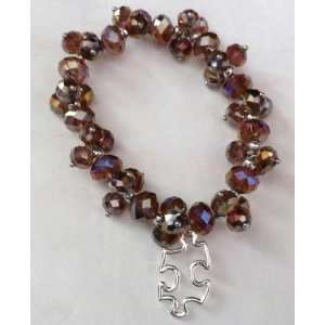 Autism Awareness Stretch Bracelet Rose Crystal with Puzzle Charm