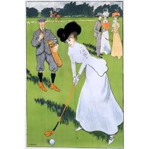  GIRL GOLF PLAYER WHITE DRESS SMALL VINTAGE POSTER CANVAS 