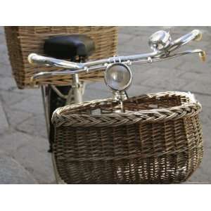  Close View of Bicycle and Wicker Basket, Parma, Italy 