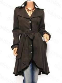 Brown Asym Hem Lined Long Trench Coat/Jacket S M L XL  
