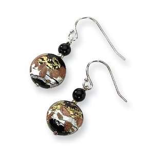    Sterling Silver Murano Glass Bead & Onyx Wire Earrings Jewelry