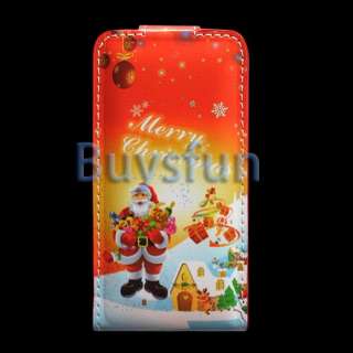   Christmas Style FLIP VERTICAL LEATHER CASE COVER For APPLE IPHONE 4 4G