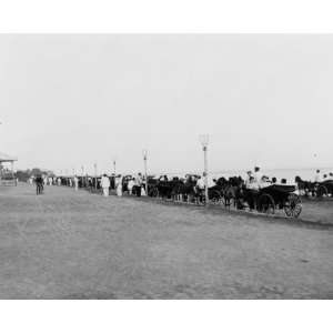  1899 photo Horse drawn carriages lined along waterfront 