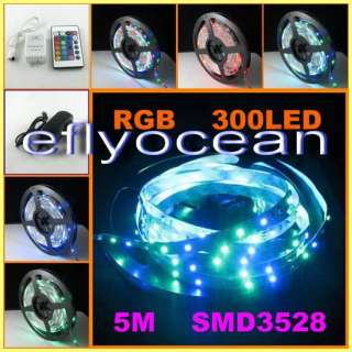 RGB 5M 3528 SMD 300 LEDs Strip Light Waterproof Flexible+24IR Remote+ 