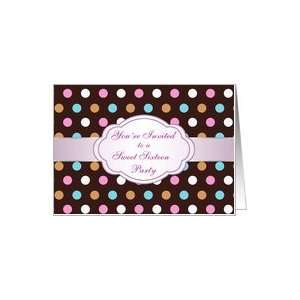  Sweet 16 Party Invitation   Pink, blue, white, brown polka 