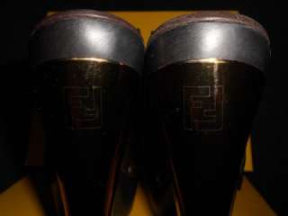 FENDI Platform Slides Sandal Shoes Metal Logo Heel 41  