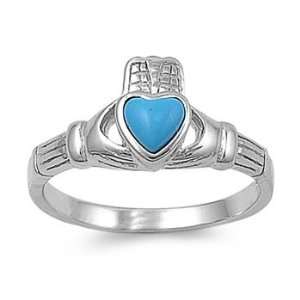  Silver Ring with Stone   Turquoise   Claddagh   Height 