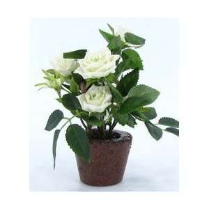    Silk Flowers diamond rose n rnd terra cotta pot 6