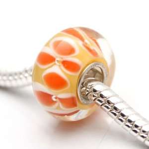   Orange/ Yellow Flower Charm Beads (Set of 2) Fits Pandora Jewelry
