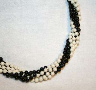 Vintage Black & White Twist Metal Bead Choker Necklace  