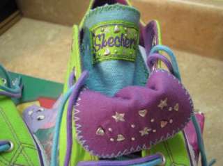 New SKECHERS Twinkle Toes SHUFFLES Lime/Purple SHOES  