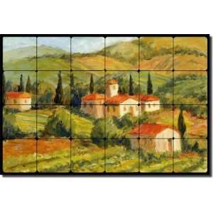 Tuscan Villas by Joanne Morris   Landscape Tumbled Marble Tile Mural 
