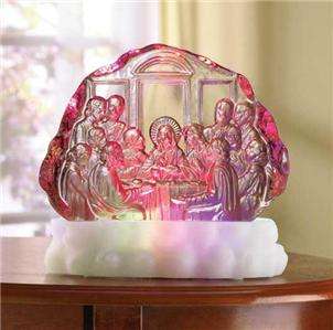   Light Up GLASS Carved Sculpture~Jesus & Disciples~Frosted Base  