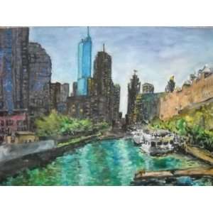  Chicago backwaters, Original Painting, Home Decor 