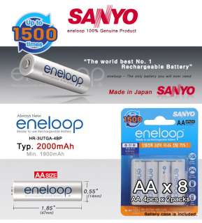 SANYO eneloop 8 x AA Ni MH Rechargeable Battery w/ Case  