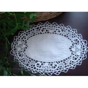  Vintage Hand JIMO Embroidery Oval Tray Cloth White