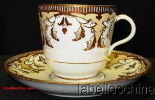 Antique Teacup & Saucer Copper Wash and Gilt imperfect  