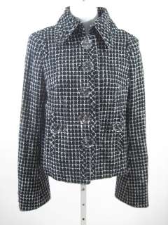 TULEH Black White Knit Button Front Blazer Jacket Sz 4  