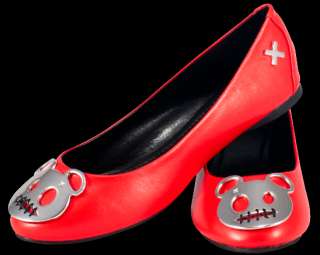 TUK A8045 Red Vegan Metal Teddy Bear Ballet Flats Shoes Gothic 
