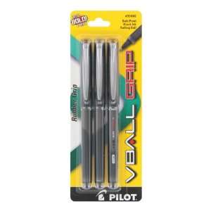  Pilot V Ball Grip Rollerball Pen, Black Ink, Bold Point, 3 
