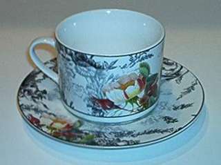 AMERICAN ATELIER New Rose Toile Cup & Saucer  