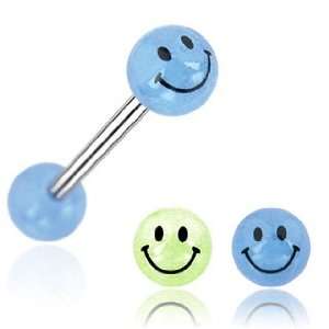  Barbells with Smile on Blue Glow in the Dark Ball   14G, 5 