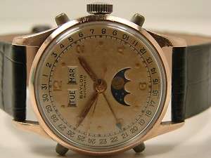 VINTAGE PINK GOLD CAPPED BAYLOR TRIPLE DATE MOONPHASE BUMPER AUTOMATIC 