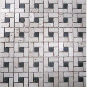 Stone Mosaic Tile Backsplash Travertine Tile & Black Marble Mosaic 
