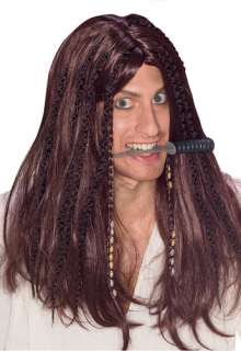 new mens adult long brown pirate wig halloween costume pirates 