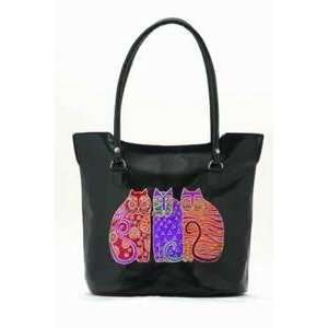  Laurel Burch Hand Painted Leather Tote Bag Black Fabric By 