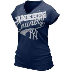   York Yankees Ladies Navy Blue 2011 Bases Loaded V neck T shirt (Large