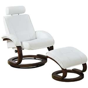    White Bonded Leather Swivel Recliner and Ottoman