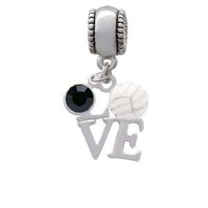 Silver Love with Volleyball European Charm Bead Hanger with Jet Black 
