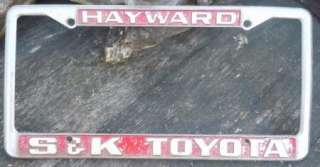 Vintage License Plate Dealer Frame S&K Toyota Hayward Ca  