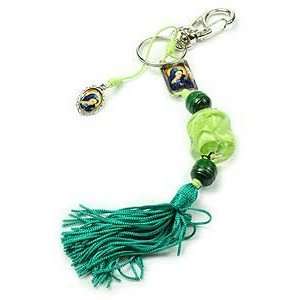  Green Bead and Tassle Religious Keychain 