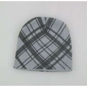   Beanie Hat Light Gray with Checkered Gray Pattern