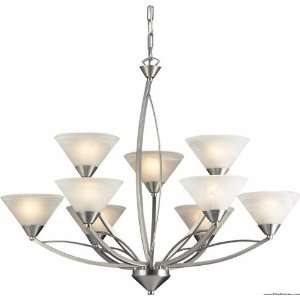  9 Light Chandelier In Satin Nickel And Marblized White 