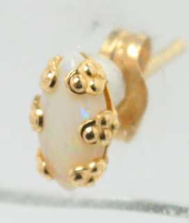 Marquise White Opal 14K Yellow Gold Stud Earrings Pierced Post  