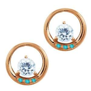   Genuine Round Sky Blue Topaz Gemstone 14k Rose Gold Earrings Jewelry
